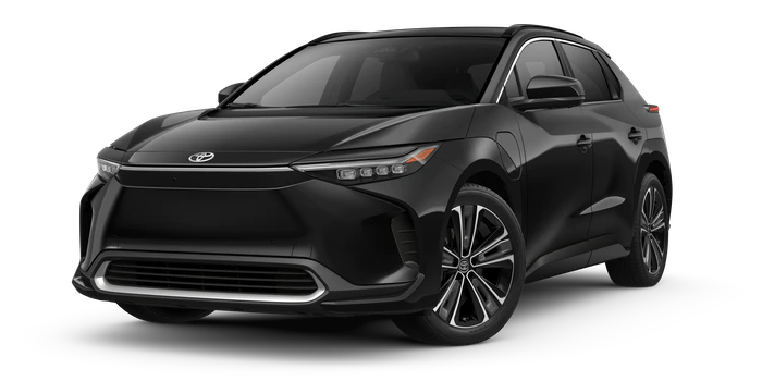 Черный электрический кроссовер Toyota bZ4X на прозрачном фоне.