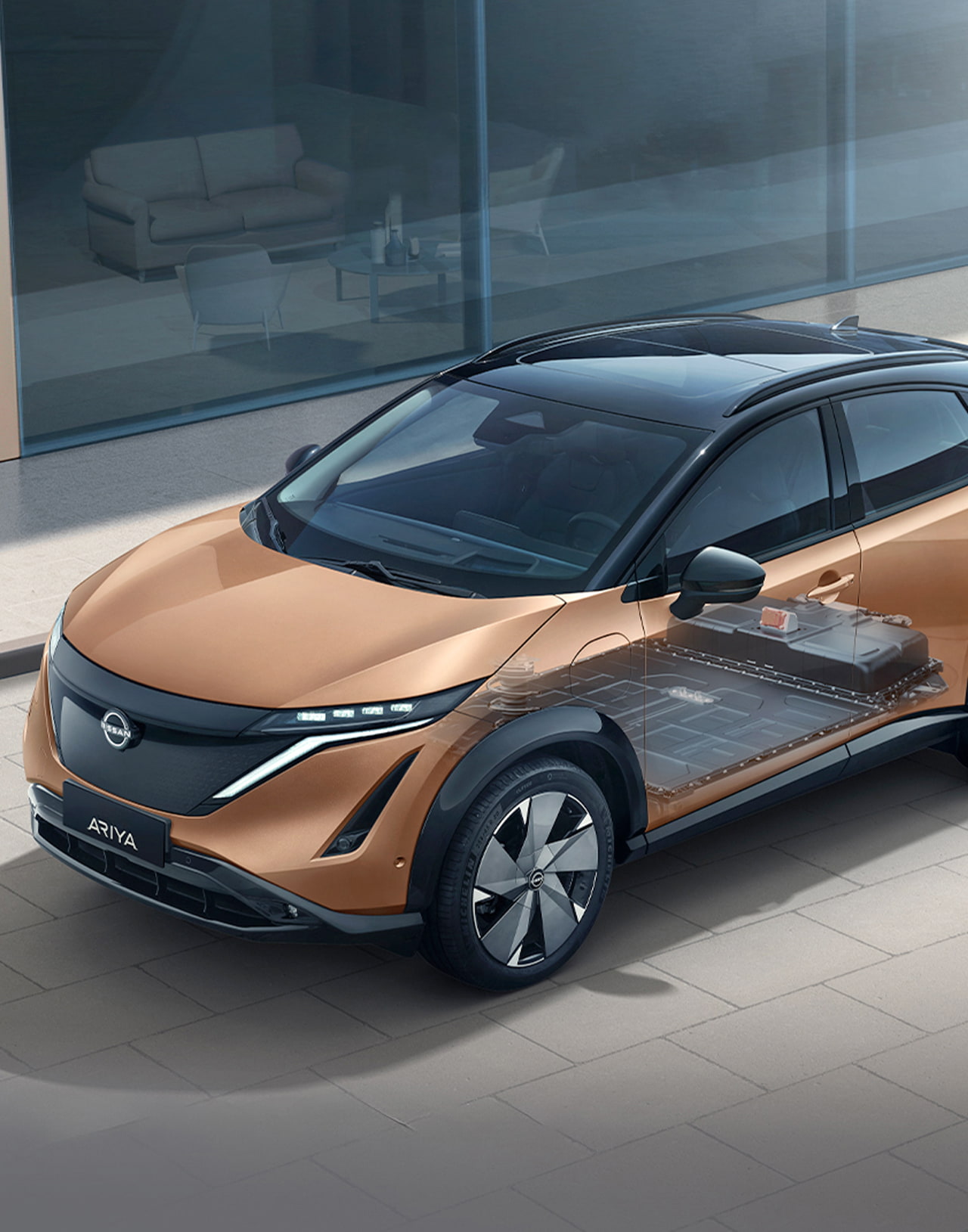 Расположение батареи в Nissan Ariya, демонстрирующее эффективное использование пространства