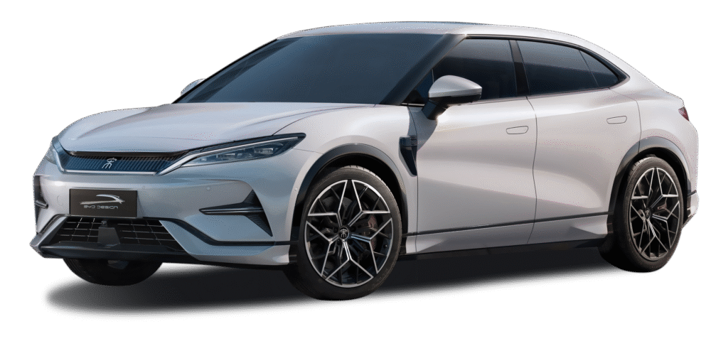 Боковой вид BYD SONG L 4WD Edition — элегантный электрический купе-кроссовер с аэродинамическими линиями, спортивными колесными дисками и современным дизайном.